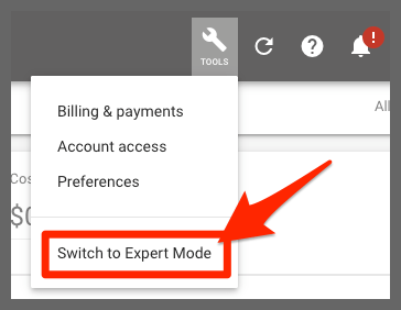 Switch to expert mode (Google Ads)